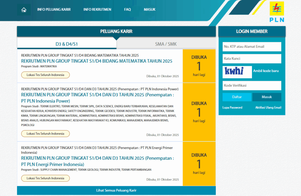 Resmi Dibuka, Rekrutmen PLN 2025 Mulai 1 sampai 5 Oktober